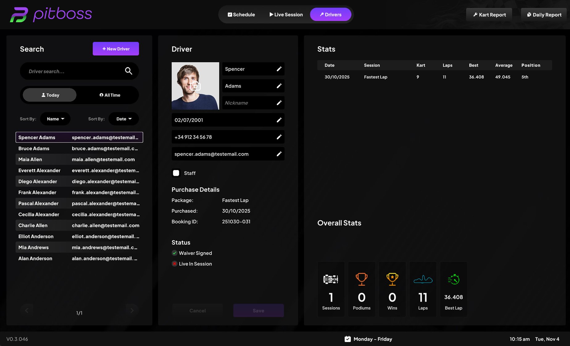 Drivers screen